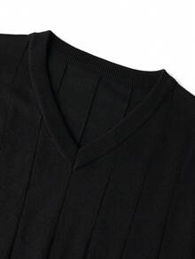 Men's Autumn/Winter Fashion Versatile Striped Slim Fit V-Neck Long Sleeve Knit Top T-Shirt Suitable For Daily Commute - Black - View 6