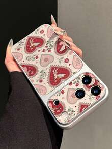 1 buah Casing Ponsel Kulit Tekstur Leci Motif Bunga Hati Merah untuk Anak Perempuan, Lapisan Perak Matte, Perlindungan Penuh 2mm, Anti Jatuh, Lubang Presisi Kreatif, Jendela Tampilan Besar, Lensa Instan 18PM, Casing Lembut untuk Penggunaan Sehari-hari, Cocok untuk iPhone 18Pro/18Promax/17/17Pro/17PROMAX/16/16Pro/16PLUS/16PROMAX/15/11/12/13/14/15Pro/14Pro/13Pro/15PROMAX/14PROMAX/13PROMAX - MultiWarna - View 5