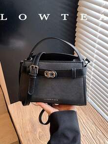 low tea New Summer Women's Handbag, Fashion Adjustable Shoulder Strap Crossbody Bag, Minimalist Solid Color High-End Metal Decor Shoulder Commuter Bag - Black - View 2