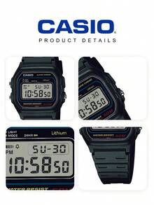 CASIO W-59-1V 復古方形數位運動手錶 50米防水 鬧鐘 計時器 中性款腕錶 - 黑色 - 查看 5