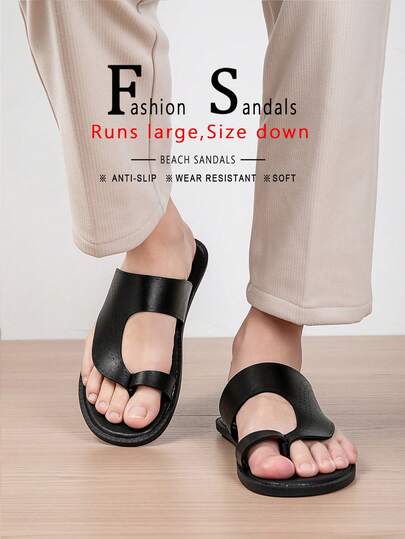 Men's Carved Line Design Beach Slippers, Casual Fashion Beach Holiday Style, Comfortable Soft Sole Flip Flops For Indoor And Outdoor Use