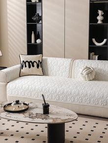 1PC Ultrasonic Process Solid Color Sofa Cover, Non-Slip Protection For Living Room Sofa, Suitable For Single To Four-Seater Sofas, White Textured Fabric For All Seasons, Living Room Essential | Minimalist Style Sofa Cover | Snug Fit Design, Dedicated Sofa Cover - White - View 5