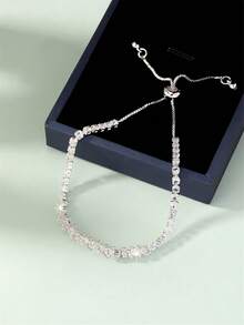 A Retractable Adjustable Diamond-Encrusted Silver Women's Bracelet - Silver - View 6