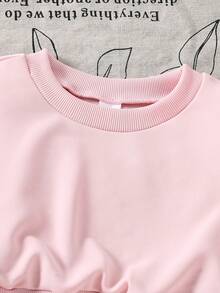 Left Mama Girls Sweet Versatile Solid Color Sweatshirt & Straight Leg Pants Set, Spring/Autumn, College Style - Pink - View 4
