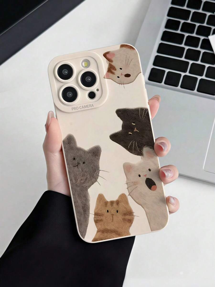 Painterly Peeking Fluffy Cats Pattern Liquid Silicone Mobile Phone Case ...