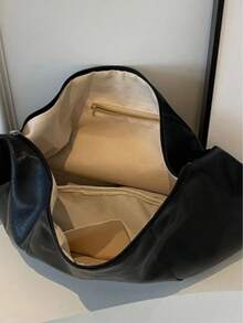 Large Capacity Soft Leather Hobo Crossbody Bag, Solid Black Irregular Shape Toggle Fastener Shoulder Bag, Multi Storage Pockets, Fits Books Tablet - Multicolor - View 9