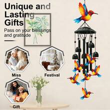 Outdoor Hummingbird Wind Chime, Black Metal Outdoor Wind Chime, Suitable For Women/Men Hummingbird Decor, Garden/Yard Decoration, Gift For Grandmother/Mother's Anniversary/Birthday, Durable Outdoor Wind Chime. Halloween, Christmas Decorative Wind Chime - one-size - View 5