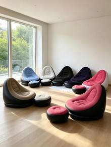 1 Set Flocked Inflatable Lounge Chair With Footstool, Portable Inflatable Sofa Chair, Suitable For Living Room, Bedroom, Dorm, Gaming And Relaxation - Multicolor - View 11