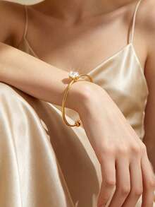 VceTd 1 Set Elegant Style Geometric Glass & Stainless Steel Women's Jewelry Set, Suitable For Date Wear - Yellow Gold - View 6