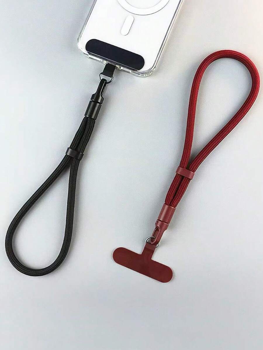 1 Set Multi-Color Solid Color Adjustable Braided Phone Lanyard, 360° Rotating Alloy Hook Detachable Patch Design Anti-Drop Wrist Strap, Suitable For All Phone Cases, Keys And Small Bags - Multicolor - View 1