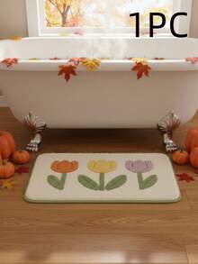 1/3 Set Floral Pattern Bathroom Rug Set, Includes U-Shaped Toilet Mat And Super Absorbent Microfiber Faux Cashmere Material Printed Bathroom Mat, With Non-Slip Bottom, Machine Washable, Soft And Warm Bathroom Carpet, Home Bathroom Decor, Outdoor Carpet Door Mat, Autumn Decor, Holiday Decor, Bathroom Accessories Back To School Entrance Decor - Small White Flowers - View 11