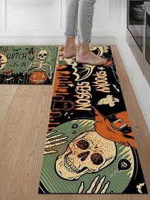 1/2pcs Halloween Vintage Skeleton Design Diatomaceous Earth Bath Mat, Super Absorbent, Non-Slip, Perfect For Bathroom, Kitchen And Dining Room, Quick Drying, Machine Washable, Perfect Gift For Home Decor And Bathroom Mat - Multicolor - View 6