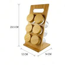 23.5cm Wood Spice Rack, Bamboo Storage Organizer With Handle, Kitchen Countertop Display Stand - Redwood - View 5