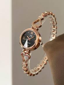 gedi 1pc Fashion Women's Alloy Bracelet Watch, Elegant Vintage, Round Dial With Heart-Shaped Rhinestone Chain, Suitable For Various Occasions, Ideal Holiday Gift - Pink - View 9