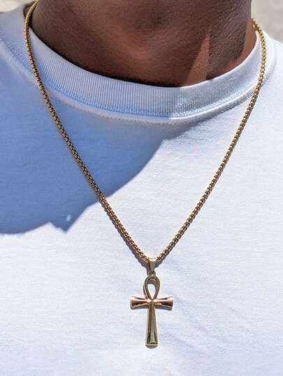1pc Fashion Hip-Hop Punk Style Stainless Steel Anchor Cross Pendant Necklace For Men