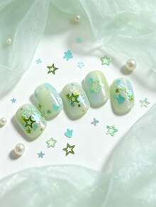 5g Glitter Kuku Campuran Warna Hijau Mint, Glitter Berbentuk Bintang, Bunga, dan Kelinci Tidak Beraturan, Stiker Dekorasi Kuku, Bahan Kuku Tempel DIY - Mint Green - View 3