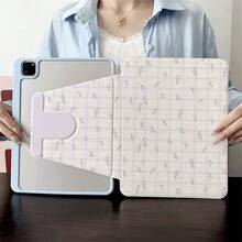 1件紫色花卉格紋360°可旋轉平板保護殼，多角度視角書本式支架，相容 iPad A16 2025、Galaxy Tab S9 FE/S8 Plus/S7/S10、Pad、MatePad、Pad、Honor Pad、Pad - 彩色 - 查看 2