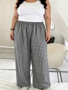 3pcs/Set Women's Plus Size Plaid Loose Casual Pants, Candy Color, High Waist Straight Leg Design, Lightweight & Breathable, Suitable For All Seasons - Multicolor - View 6
