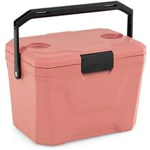 21/37 QT Insulated Portable Cooler, Hard Shell Ice Chest With 2 Cup Holders Blue/Gray/Pink/Tan - Pink - View 11
