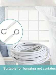 1 Set White Plastic Coated Steel Wire Rope With Screw Eye Rings And Hooks, Suitable For Curtains, Shower Curtains, Curtain Rods, Home Decor Curtain Treatment - Multicolor - View 4