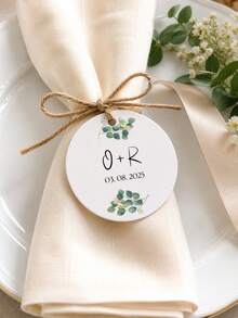 Personalized Round Wedding Stickers, Customized Couple Name & Date Labels, Minimalist Green Plant Design Favor Stickers, Wedding Invitation Decor, Anniversary Gift Stickers, Party Supplies, Exclusive Commemorative Cards, Customized Celebration Decor - Multicolor - View 7