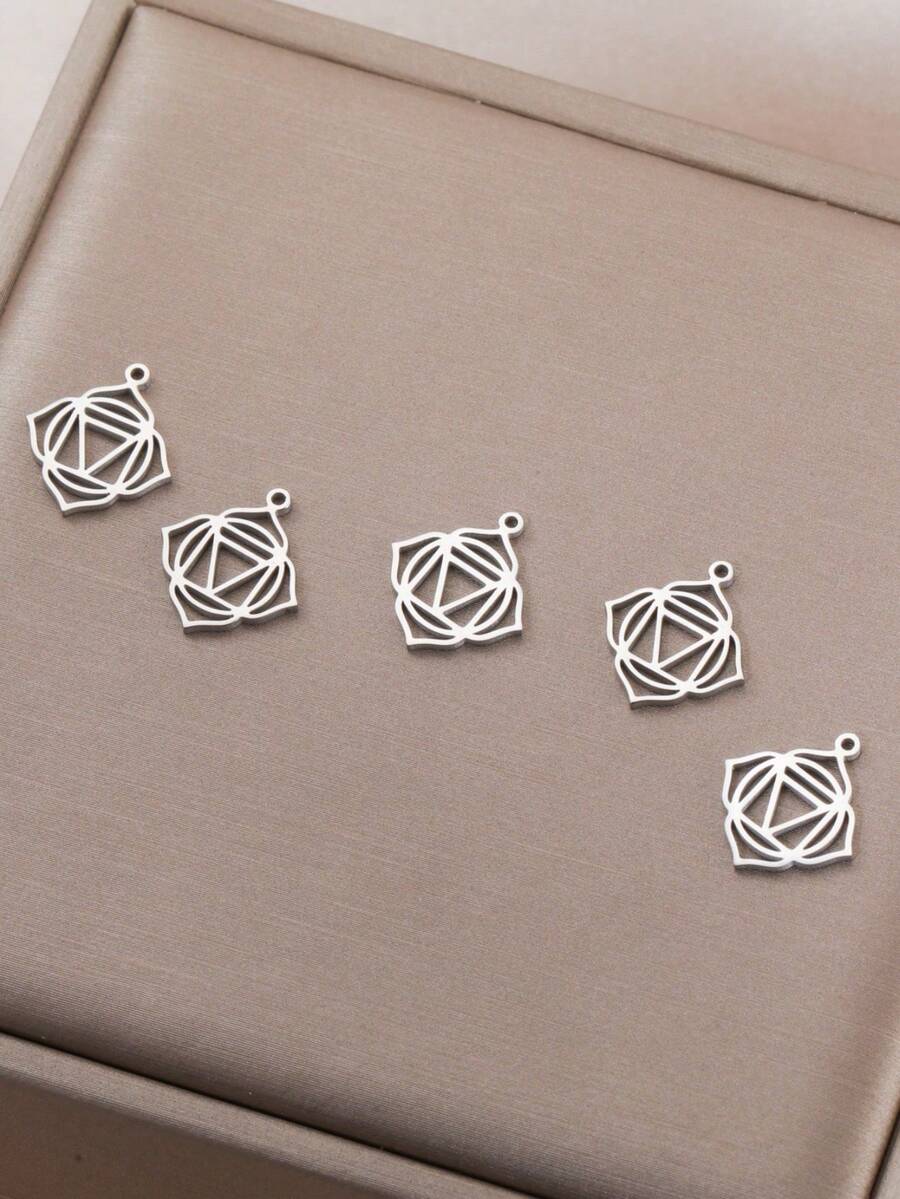 TEAMER 1pc/Pack Fashionable Stainless Steel Hollow Yoga Seven Chakras Pendant, Exquisite Geometric Design Handmade DIY Accessory For Necklace, Bracelet, Earrings, Keychain, Bag Charm - Fashion Series - View 1
