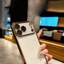 1pc Ins Electroplated Lens Film Dust-Proof Mesh Full Coverage Phone Case, Compatible With 17 16 15 14 13 12 11 Pro Max, Transparent Phone Protective Cover Waterproof Shockproof Scratch-Resistant - Gold - View 2