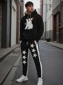 Men's Autumn/Winter Graphic Print Hoodie And Pants Set, Streetwear Fashion Casual Daily Wear - Multicolor - View 2