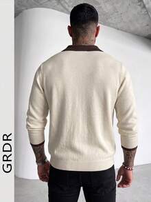 GRDR 男士秋冬針織毛衣，翻領純色長袖，適合秋冬外出與旅行，時尚必備 - 杏色 - 查看 7