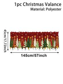 1pc Christmas Tree Curtain Valance, Christmas Tree Pattern, Polyester Material, Rod Pocket, Suitable For Kitchen, Living Room, Bedroom, Christmas Kitchen Decor, Home Holiday Decoration - Green - View 2