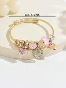 1 Peça Pulseira de Aço Inoxidável com Pingente de Múltiplos Elementos Fofa e Fashion para Mulheres, Adequada para Uso em Férias - Dourado - Visão 4