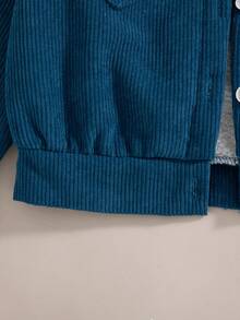 Girls' Casual Fashion Corduroy Turn-Down Collar Heart Loose Fit Regular Shoulder Thick Short Jacket For Autumn/Winter - Blue - View 9