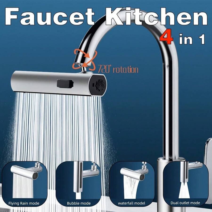 1pc Multi-Functional Kitchen Faucet Extender, 360° Universal Rotating Sprinkler, 4 Water Flow Modes, Diameter Mounting Adapter. A Multi-Functional Universal Rotating Faucet Suitable For Bathrooms And Kitchens.