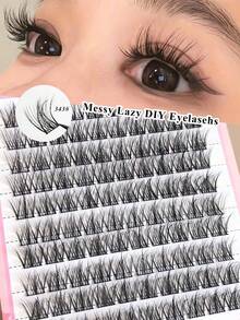 Lvcheryl 100 Clusters Fluffy Messy Eyelash Extensions, Individual DIY Lash Clusters, Natural Daily Use,Black & Brown Color Beginner-Friendly Messy Cluster Lashes,Natural Look Fake Eyelashes - C - View 1