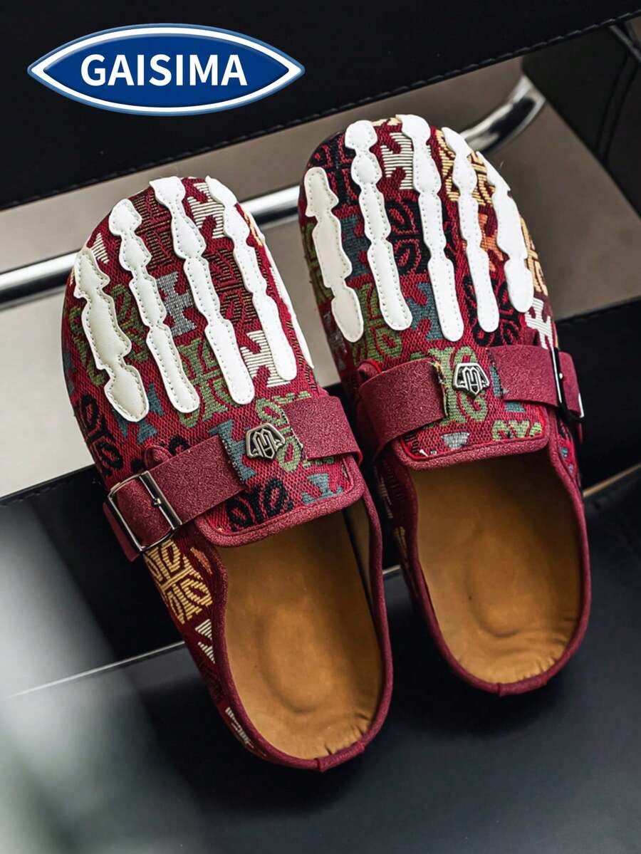 GAISIMA Men's Summer Height-Increasing Closed-Toe Slip-On Loafers, Thick Sole Office Sandals, Couple Shoes - Red - View 1