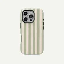Shockproof Striped Pattern Fashion Phone Case, Striped Green Retro Cream Green Line French Elegant Phone Case, Compatible With IPhone17 IPhone16 15 14 IPhone13 12 11 Pro Max Spring Model - 白色2 - 查看 1