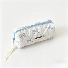 Fashionable Large Capacity Bowknot Pencil Case With Flowing Ribbon At Zipper, 3 Fresh Color Options, Suitable For Student Stationery Storage, Desktop Organization, Practical And Versatile - A - View 9