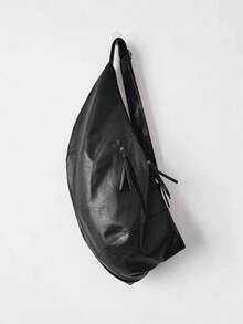 Large Capacity Soft Leather Hobo Crossbody Bag, Solid Black Irregular Shape Toggle Fastener Shoulder Bag, Multi Storage Pockets, Fits Books Tablet - Multicolor - View 4
