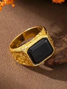 1pc Men's Business Fashion Luxury Vintage Personalized Ring, Wedding Engagement Party Jewelry Gift - Gold - View 9