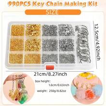 1 hộp bộ nguyên liệu làm móc khóa 990 món, kẹp móc khóa và vòng khoen, khoen nhảy làm trang sức, móc khóa tôm, bộ làm móc khóa cho móc khóa, trang sức và làm ví - móc khóa - Xem 2