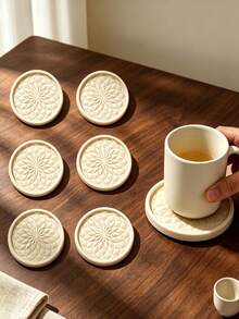 1/2/5pcs Neutral Minimalist Style Drink Coasters, Embossed Texture Round Coasters, Suitable For Coffee Cups, Living Room Kitchen Bar Counter Home Desktop Decoration, Practical Housewarming Gift, Home Decor Gift For Family And Friends - Multicolor - View 1