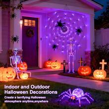 LED Spider Web Lights 4ft Purple Halloween Decoration String Lights | 70 LED Bulbs, 8 Lighting Modes, Remote Control And Battery Powered, Create Mysterious Atmosphere, Suitable For Halloween Theme Party Garden Holiday Halloween Party Decoration - Multicolor - View 7