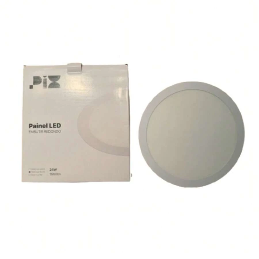 Painel Led Embutir Plafon Redondo Slim 24W 4000K 1600 Lúmens Pix Luz Branca Neutra Bivolt Corpo Em Aluminio IP20 29x29 - Branco - Visão 1
