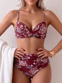 Summer Solid Color Elegant Bohemian Sweet Style Two Pieces Bikini Swimsuit Beach Vacation Set - Multicolor - View 7