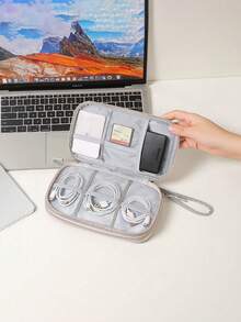 New Creative Portable Power Cable Organizer Bag, USB Flash Drive And Earphone Storage Pouch, Portable Design, Multi-Layer Data Cable Organizer Bag, Suitable For Travel, Business Trip, Office, Study And More - A - View 2