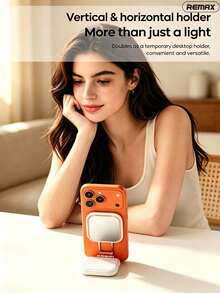 REMAX Magnetic Phone Fill Light With Built-In Makeup Mirror, 360° Rotation, 750mAh Long Battery Life, 3-Color Adjustable Warm/Cool Light, Portable Selfie & Live Streaming Light - White - View 6