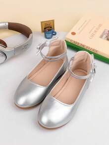 1 Pair New Solid Color Fashion Girls Children's Hook And Loop Flat Shoes, Comfortable And Durable, Suitable For Outdoor Wear, Suitable For Spring, Summer And Autumn - Silver - View 2