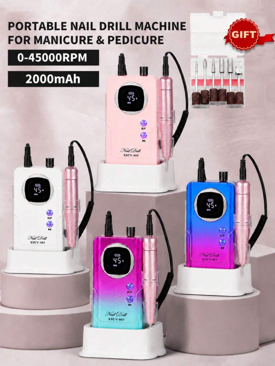 LIMEGIRL 4 Colors Electric Nail Drill Machine 45000RPM, 2000mAh ...