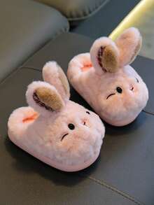 1 Pair Unisex Plush Slippers, Rabbit Ear Design, Fuzzy Lining, Non-Slip Soft Rubber Sole, Suitable For Toddlers And Children Indoor Warm Home Slippers - Pink - View 1