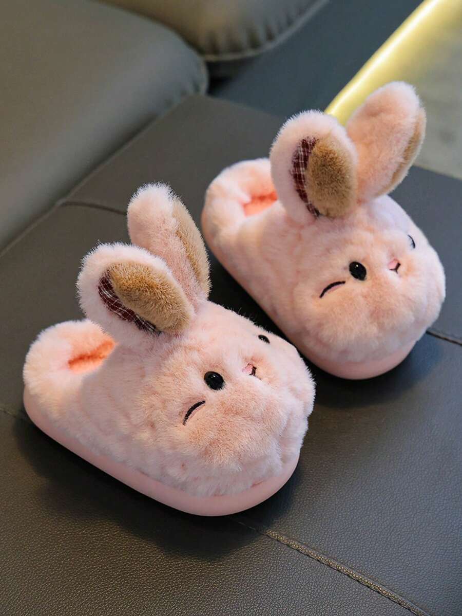 1 Pair Unisex Plush Slippers, Rabbit Ear Design, Fuzzy Lining, Non-Slip Soft Rubber Sole, Suitable For Toddlers And Children Indoor Warm Home Slippers - Pink - View 1